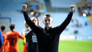 <p>ON THE UP: Ipswich Town manager Kieran McKenna applauds the fans after the final whistle. Photo credit: Bradley Collyer/PA Wire.</p>