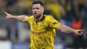 <p>CELEBRATION TIME: Niclas Fullkrug celebrates after scoring he winning goal for Borussia Dortmund against PSG  in the first leg of the Champions League semi-final.</p>