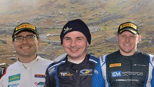 <p>QUALITY TRIO: The Tarmac Championship trio of (left to right) Ballylickey’s Keith Cronin, Derry’s Callum Devine and Welshman Matt Edwards should serve up a thrilling battle in the Assess Ireland Rally of the Lakes in Killarney. Pic: Martin Walsh. </p>