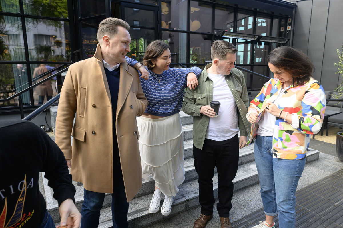 Young Offenders cast members Dominic MacHale, Jennifer Barry, Shane Casey and Hilary Rose at the Montenotte Hotel, Cork. Picture: Dan Linehan