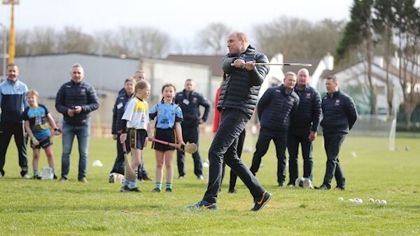 The Duke of Cambridge tries his hand at hurling at Salthill Knocknacarra GAA Club in Galway, where he is visiting with the Duchess of Cambridge to learn more about traditional sports during the third day of their visit. (Niall Carson/PA Wire)