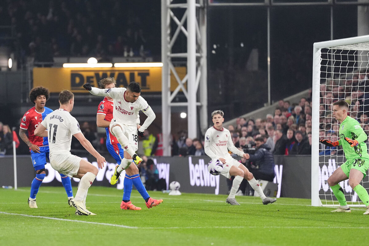 Manchester United's Casemiro scores before being ruled out for offside. Picture: Zac Goodwin/PA Wire.