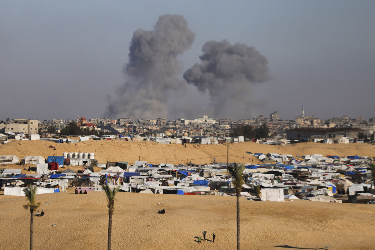 Smoke rises following an Israeli airstrike east of Rafah, Gaza Strip, on Monday Picture: AP Photo/Ismael Abu Dayyah