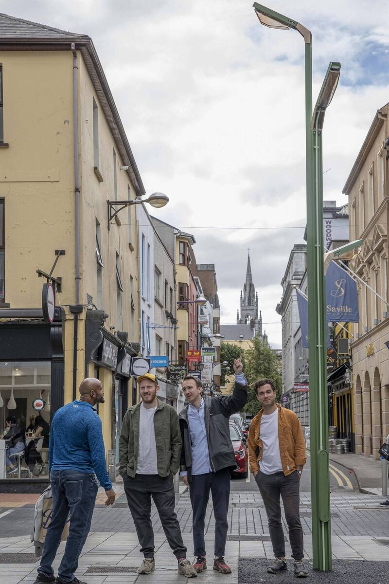 Forerunner artists Tom Watt, Tanad Aaron and Andreas Kindler von Knobloch speaking with members of the public at the unveiling of Boom Nouveau on Cook Street, Cork. Picture: Clare Keogh Forerunner artists Tom Watt, Tanad Aaron and Andreas Kindler von Knobloch speaking with members of the public at the unveiling of Boom Nouveau on Cook Street, Cork. Picture: Clare Keogh