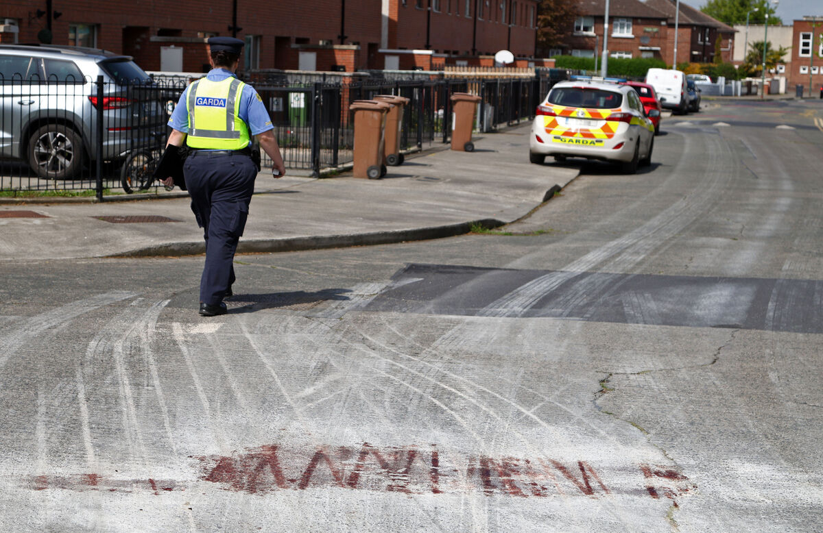 Blood on the road from the fatal shooting on Knocknarea Road, Drimnagh. Picture: Colin Keegan, Collins Dublin