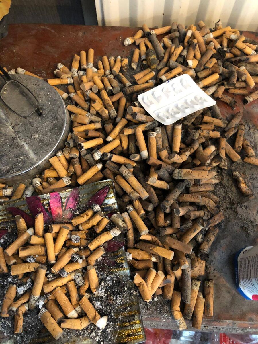 Cigarette butts disposed of at a home cleaned by specialist cleaner Alana Gillen. In recent years she has become known as the death cleaner due to the disturbing scenes she is called to.