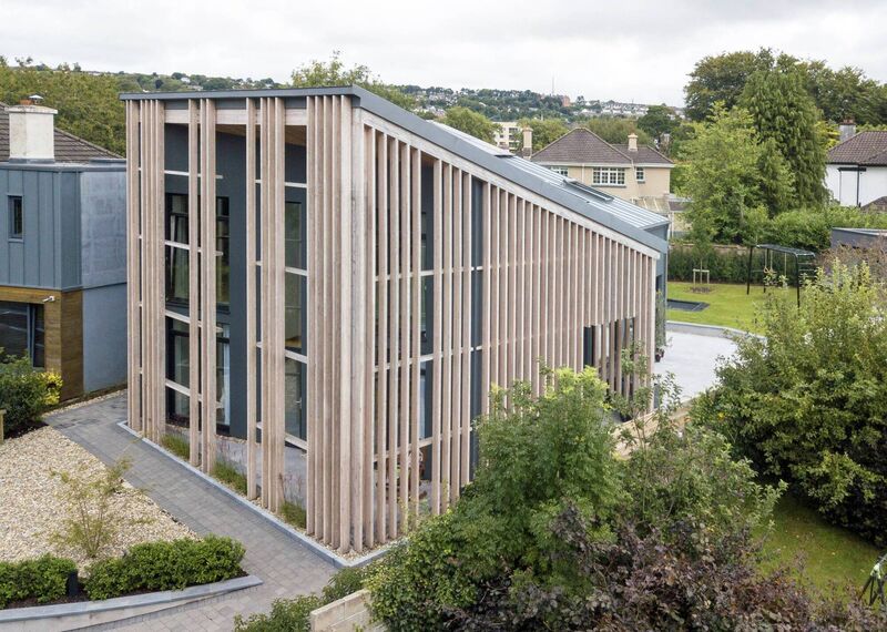 Paul McNally’s Cork Passivhaus features a striking timber screen to the front and side which shades the south-west/south/east facades. Paul McNally’s Cork Passivhaus features a striking timber screen to the front and side which shades the south-west/south/east facades.