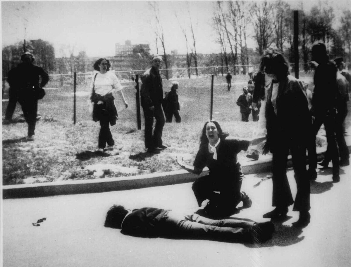 Mary-Ann Vecchio screams as she kneels by the body of a student lying face down on the campus of Kent State University in Ohio on May 4, 1970. National Guardsmen had fired into a crowd of mostly student anti-war demonstrators, killing four. File photo: AP/Valley Daily News, John Filo Mary-Ann Vecchio screams as she kneels by the body of a student lying face down on the campus of Kent State University in Ohio on May 4, 1970. National Guardsmen had fired into a crowd of mostly student anti-war demonstrators, killing four. File photo: AP/Valley Daily News, John Filo