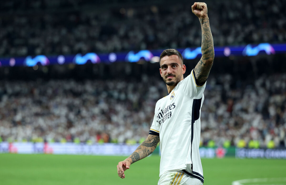 
                        HERO: Joselu turns to the fans after scoring