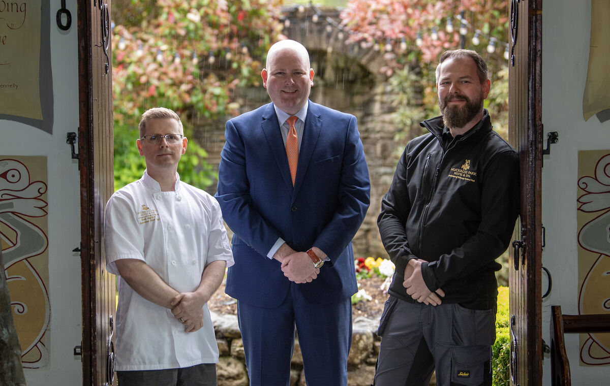 Scott Kapitan, Executive Chef; Garrett Power, General Manager; Rafal Lazarz, Hotel Facilities Manager, Muckross Hotel Killarney Scott Kapitan, Executive Chef; Garrett Power, General Manager; Rafal Lazarz, Hotel Facilities Manager, Muckross Hotel Killarney