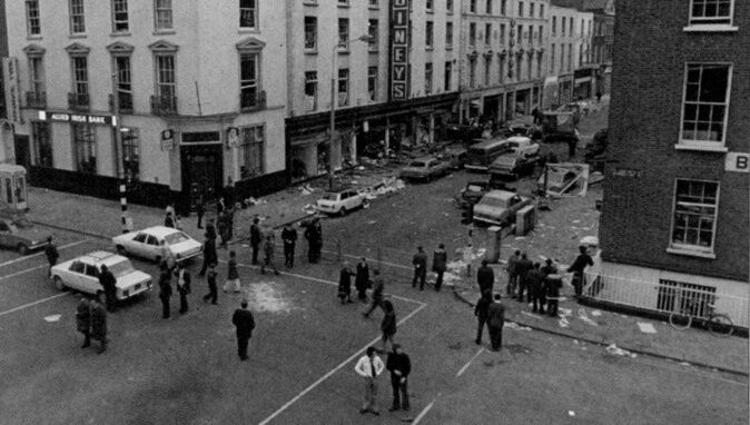 The morning after - A Garda cordon limits access to Talbot St, where cars and commercial vehicles remain as they were at the time of the explosion. The morning after - A Garda cordon limits access to Talbot St, where cars and commercial vehicles remain as they were at the time of the explosion.