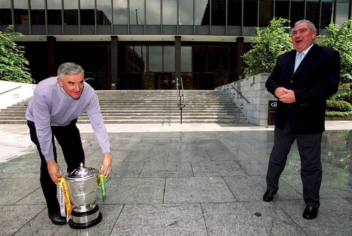 Then Donegal manager Mickey Moran, left, and Armagh manager Joe Kernan, with The Anglo Celt Cup ahead of the 2002 Ulster decider. Pic: Ray McManus / SPORTSFILE Then Donegal manager Mickey Moran, left, and Armagh manager Joe Kernan, with The Anglo Celt Cup ahead of the 2002 Ulster decider. Pic: Ray McManus / SPORTSFILE
