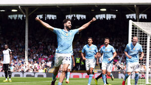 <p>Manchester City's Josko Gvardiol celebrates scoring their side's third goal at Craven Cottage. Pic: Zac Goodwin/PA Wire.</p>