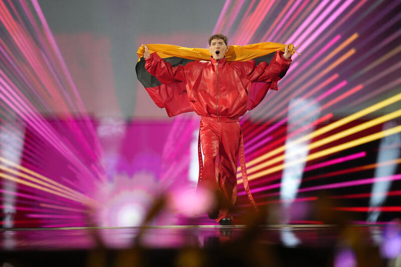 Silvester Belt of Lithuania poses during the flag parade, of the the Grand Final of the Eurovision Song Contest 
