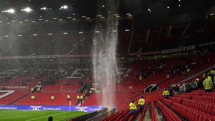 <p>MOULD TRAFFORD: A general view of the roof of the stadium leaking following the Premier League match at Old Trafford.</p>