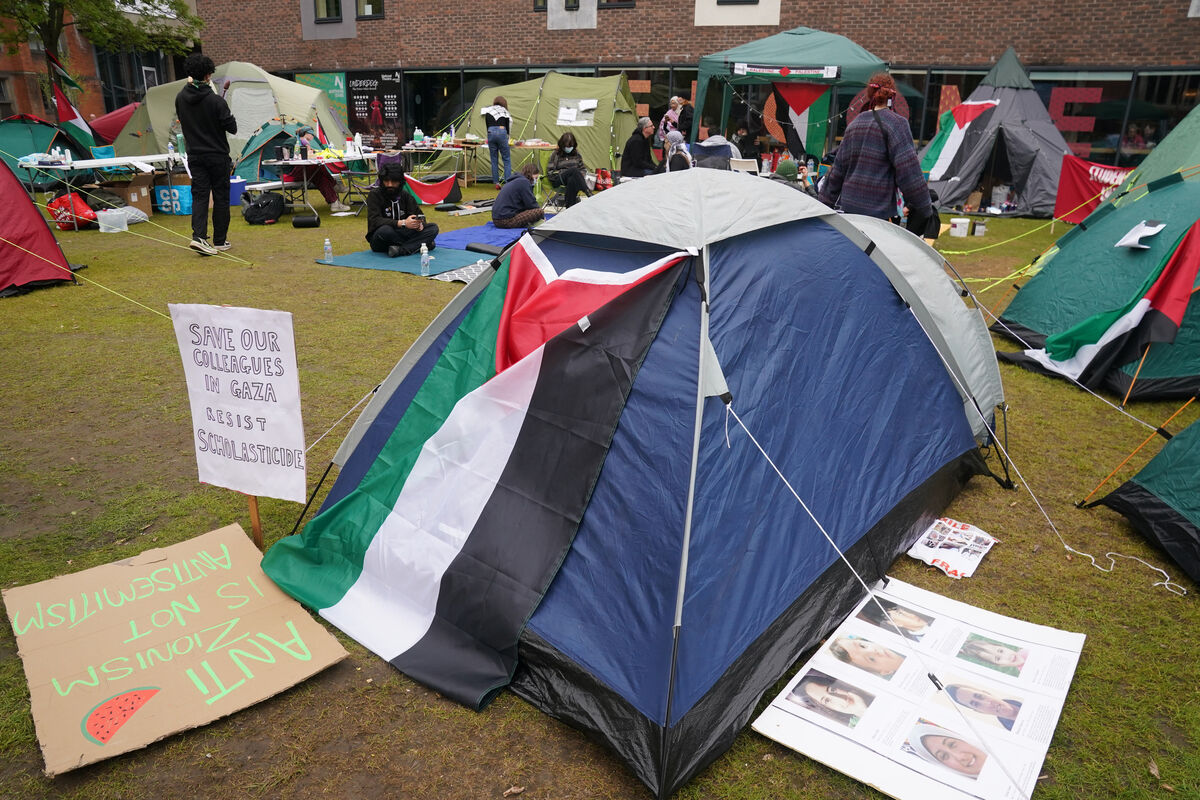 Students at an encampment on the grounds of Newcastle University in the UK protesting the loss of life and worsening conditions in the current Gaza conflict. Students at an encampment on the grounds of Newcastle University in the UK protesting the loss of life and worsening conditions in the current Gaza conflict.