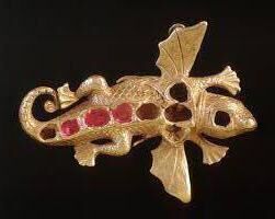 Gold and ruby salamander pendant, from the wreck of the Girona. Picture: Ulster Museum Gold and ruby salamander pendant, from the wreck of the Girona. Picture: Ulster Museum