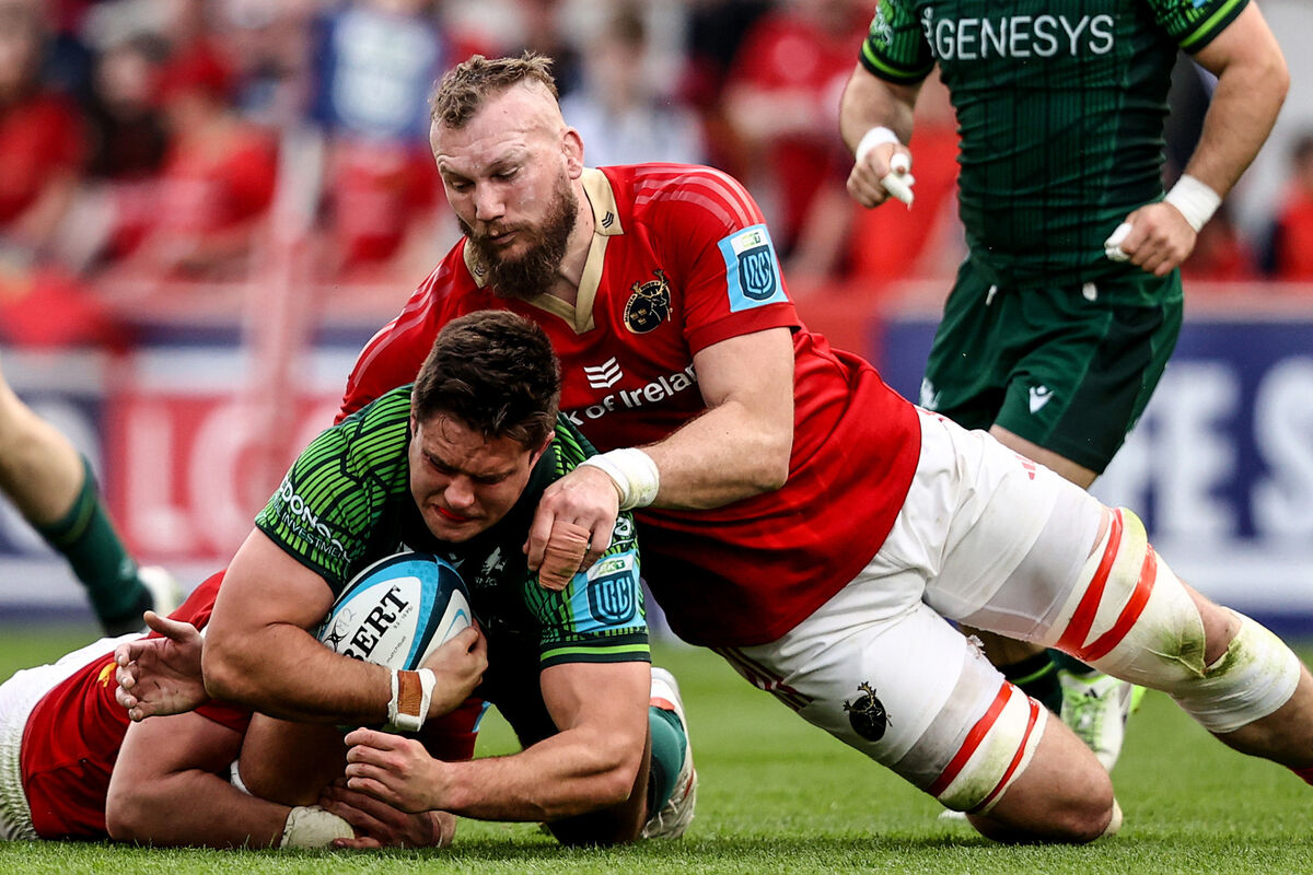 Connacht's Dave Heffernan is tackled by RG Snyman of Munster. Pic: Ben Brady, Inpho Connacht's Dave Heffernan is tackled by RG Snyman of Munster. Pic: Ben Brady, Inpho