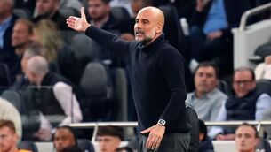 <p>HERE WE GO, FOUR IN A ROW: Manchester City manager Pep Guardiola during the Premier League match at the Tottenham Hotspur Stadium.  Photo credit: Adam Davy/PA Wire.</p>