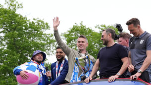 <p>RED RETURN? Ipswich Town manager Kieran McKenna during an open-top bus parade in Ipswich to celebrate promotion to the Premier League. Pic: Gareth Fuller, PA Wire.</p>