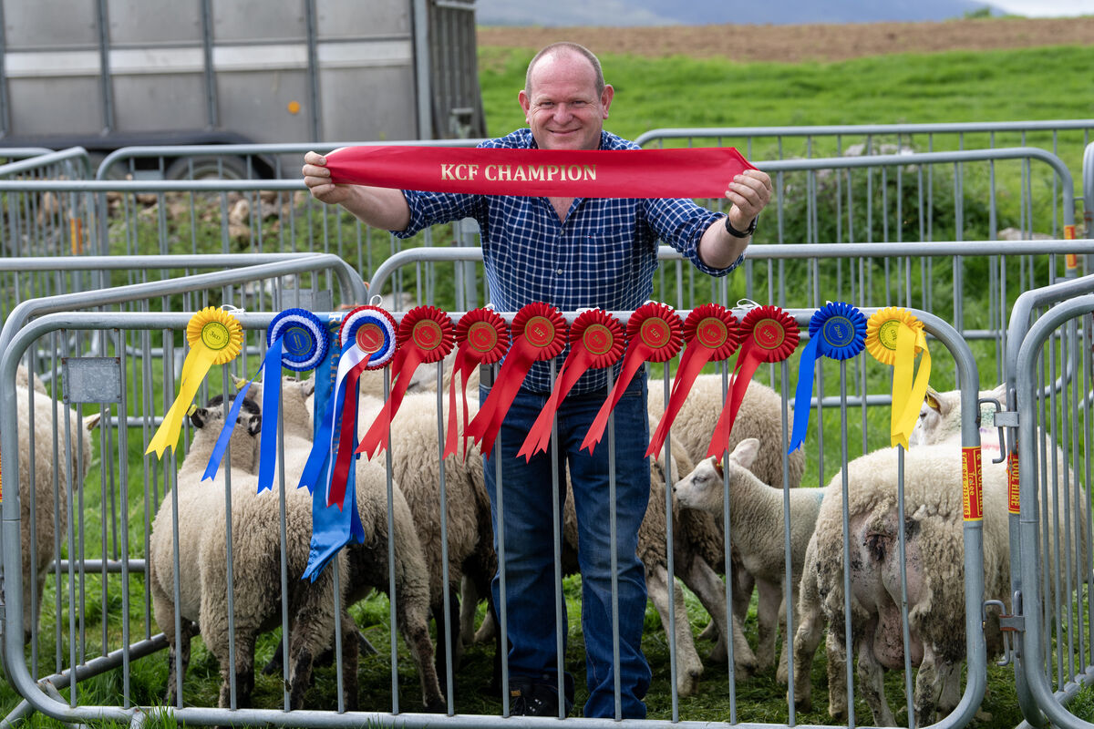 John Joe Rahilly from Rathmore, Co Kerry, at the sheep show event with his 13 awards. Picture: Domnick Walsh © Eye Focus LTD 