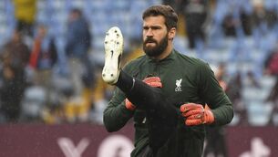 <p>SAUDI BOUND?: Liverpool's goalkeeper Alisson warms up prior to the English Premier League soccer match between Aston Villa and Liverpool at the Villa Park stadium in Birmingham, England, Monday, May 13, 2024. (AP Photo/Rui Vieira)</p>