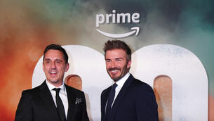 Gary Neville and David Beckham attended last week’s premiere of ’99’ (Peter Byrne/PA)