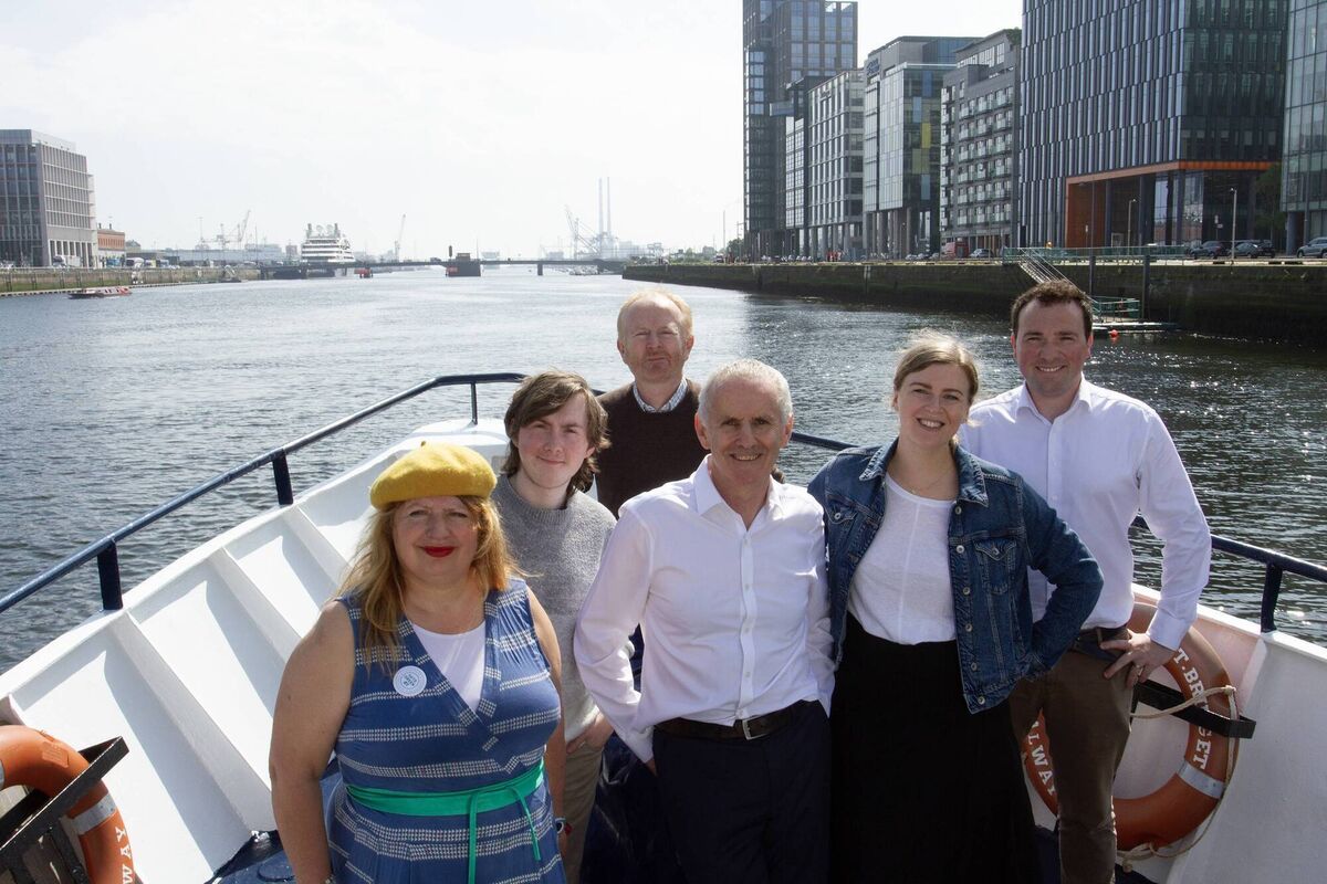 Leaving port for a Dublin Bay Cruise to launch his election campaign, Green Party MEP Ciaran Cuffe with local election candidates councillor Donna Cooney, Donnacha Geoghegan, councillor David Healy, councillor Lauren Tuite and Conor Dowling.