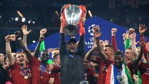 <p>LEGEND: Liverpool manager Jurgen Klopp lifts the trophy with his team after winning the UEFA Champions League Final at the Wanda Metropolitano, Madrid.</p>