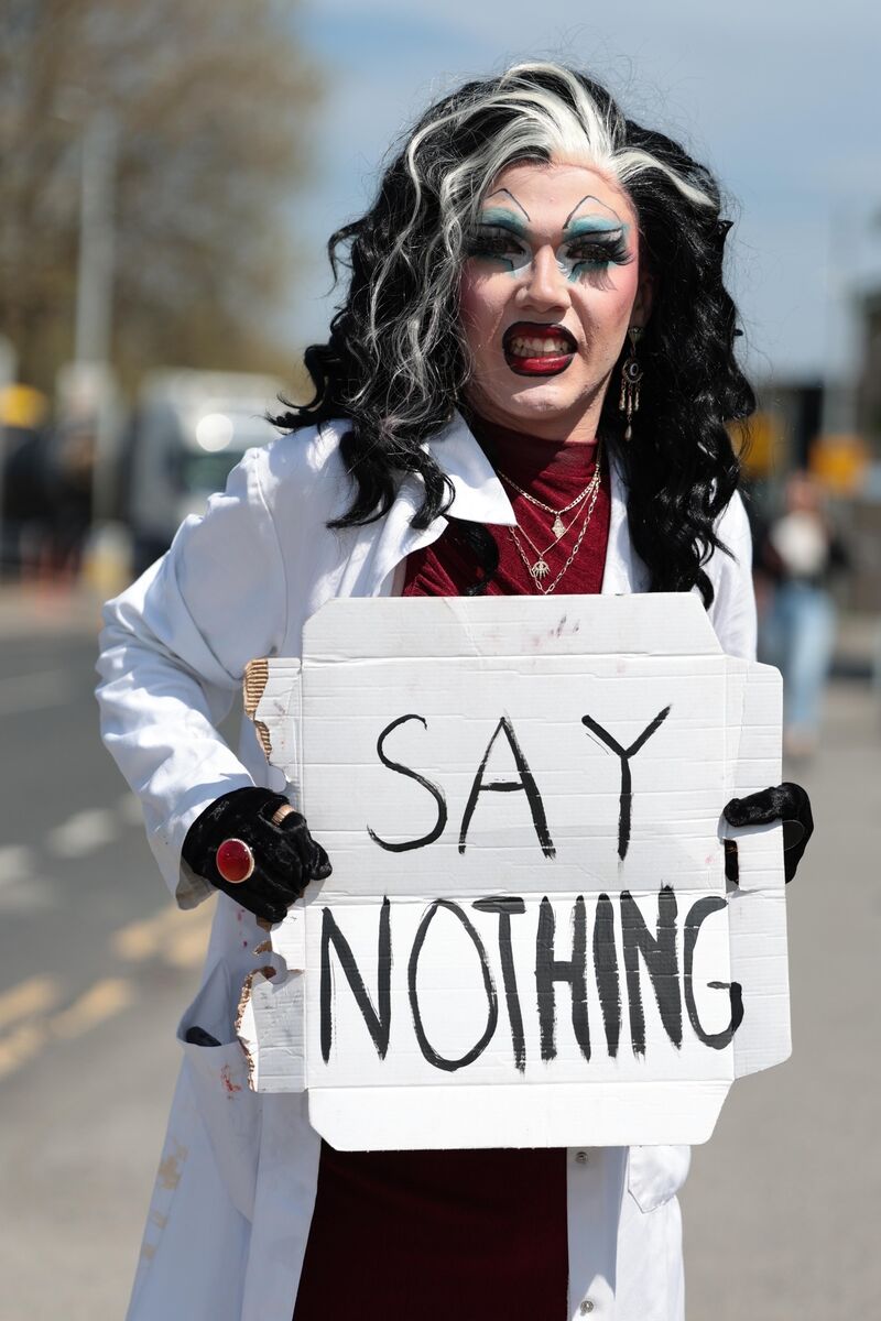 Shasa Shame, from Dublin, at the protest outside St Steeven’s Hospital, Dublin. 