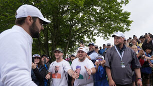 <p> NEW HEIGHTS: Scottie Scheffler is greeted by fans after the second round of the PGA Championship. Pic: Matt York, AP</p>