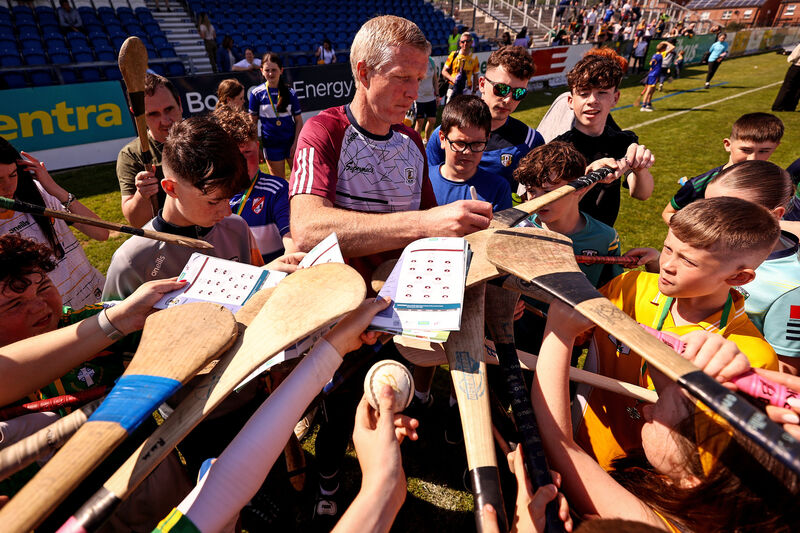 Galway Manager Henry Shefflin signs hurls for fans after the game. Pic  ©INPHO/Ben Brady