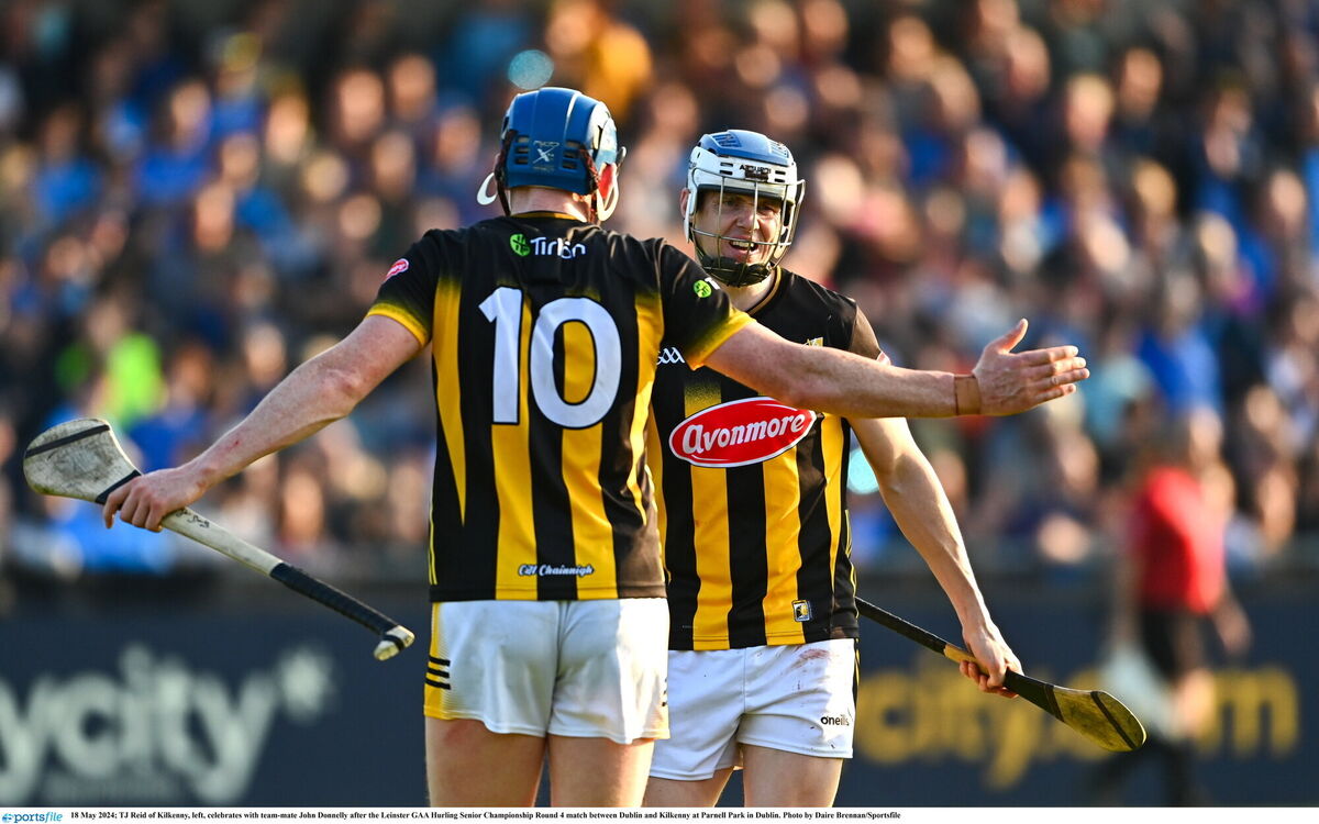 TJ Reid of Kilkenny, left, celebrates with team-mate John Donnelly after the Leinster GAA Hurling Senior Championship Round 4 match between Dublin and Kilkenny at Parnell Park in Dublin. Photo by Daire Brennan/Sportsfile TJ Reid of Kilkenny, left, celebrates with team-mate John Donnelly after the Leinster GAA Hurling Senior Championship Round 4 match between Dublin and Kilkenny at Parnell Park in Dublin. Photo by Daire Brennan/Sportsfile