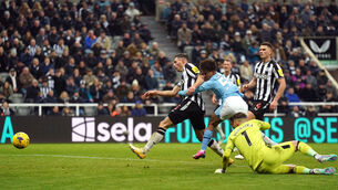 Oscar Bobb’s goal at Newcastle was a significant moment in Manchester City’s campaign (Owen Humphreys/PA)