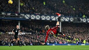 <p>ON YER BIKE: Alejandro Garnacho of Manchester United scores against Everton at Goodison Park in November. Pic: Photo by Shaun Botterill/Getty Images</p>