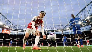 <p>Arsenal's Kai Havertz collects the ball from the ne. Pic: Zac Goodwin/PA Wire.</p>
