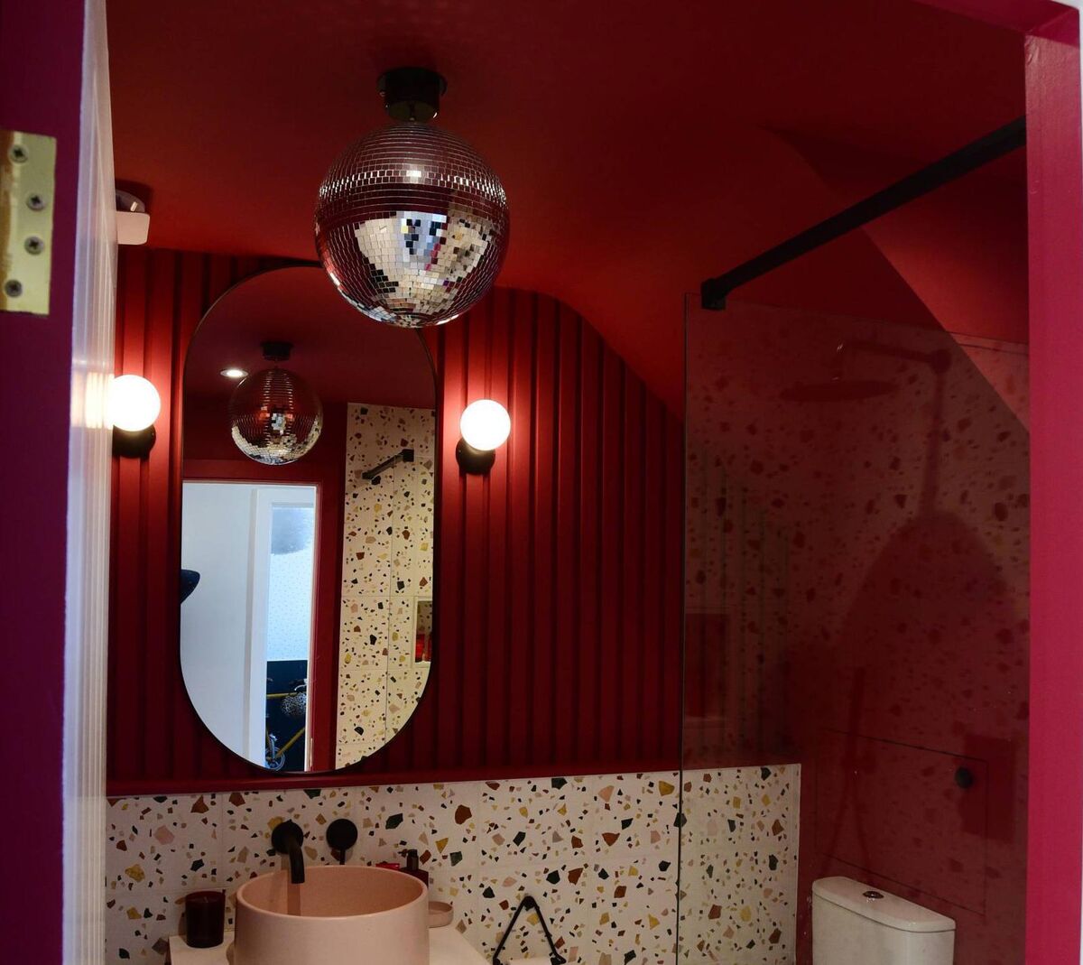 You can opt for one predominant colour with minor accent colours, as seen here in Jennifer Sheahan's downstairs bathroom. You can opt for one predominant colour with minor accent colours, as seen here in Jennifer Sheahan's downstairs bathroom.