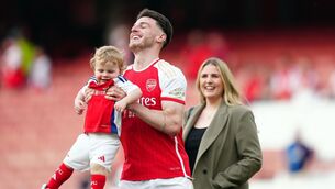 <p>Arsenal's Declan Rice with his son, Jude. Picture: Mike Egerton/PA Wire.</p>
