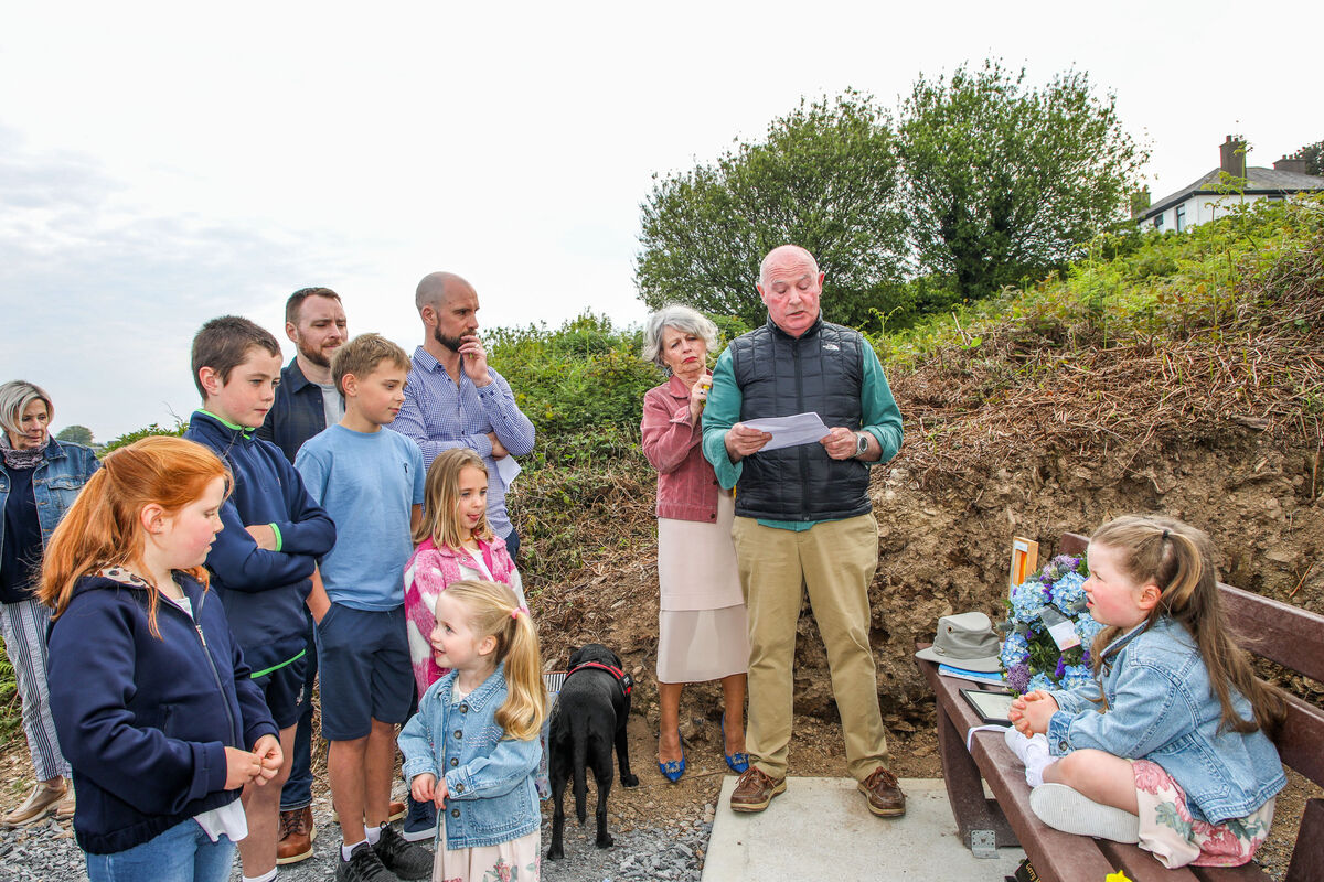 Eleanor and Michael Buckley with their family at the unveiling of the bench. Picture: David Creedon
