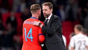 <p>Henderson with manager Gareth Southgate</p>
