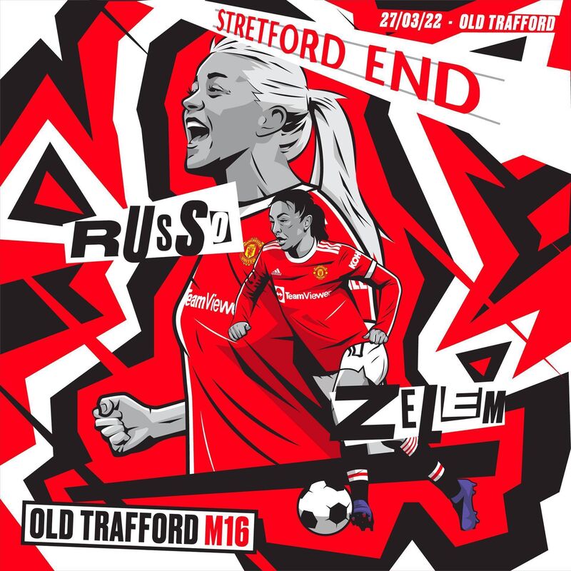John Sportrait's graphic of Manchester United captain Katie Zelem and former United striker Alessia Russo from a match against Everton in 2022. 