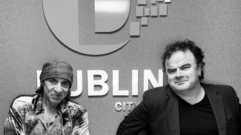 Steven van Zandt and Pat Carty earlier this week in the studios of Dublin City FM. 