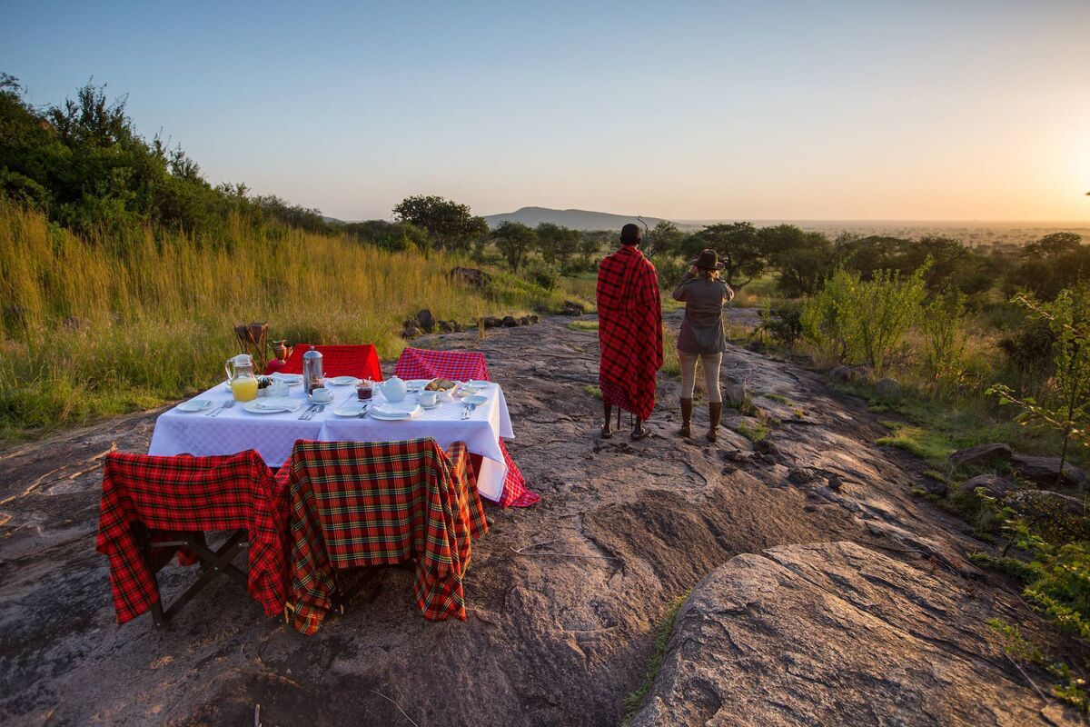 Experience a luxury bush breakfast while on safari in Tanzania.
