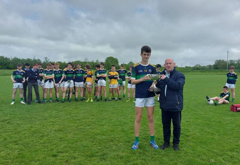 Paul Barden, Chairman Kerry Schools GAA, presented the Russell Cup to St. Brendans Killarney captain, Samuel Scroope. Pic: Adrienne McLaughlin