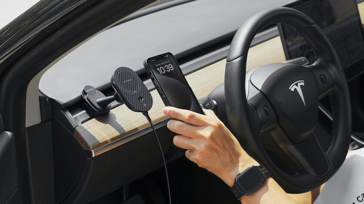 The Pitaka MagEZ Car Mount Pro 2 Qi2 is also available with a Tesla mount. Picture: Pitaka. The Pitaka MagEZ Car Mount Pro 2 Qi2 is also available with a Tesla mount. Picture: Pitaka.
