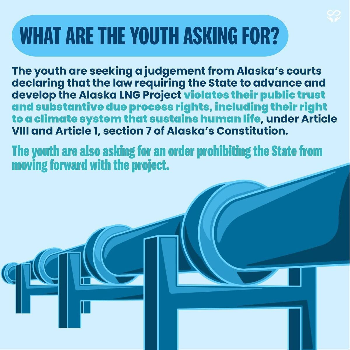 Our Children's Trust: "The youth plaintiffs are already experiencing climate-related impacts and Alaska’s constitution does not allow the state government to prioritize fossil fuels above the health, safety, cultures, and future of Alaska’s youth. That’s why eight young people are taking legal action!"