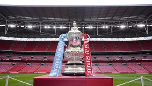 <p>MANCHESTER DERBY, AGAIN: A general view of the FA Cup trophy inside Wembley Stadium, London ahead of the Emirates FA Cup final match between Manchester City v Manchester United. Photo credit: Nick Potts/PA Wire.</p>