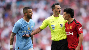 <p>Kyle Walker (left) was frustrated as Manchester City were beaten in the FA Cup final (Nick Potts/PA)</p>