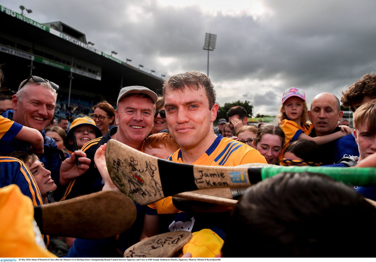 Shane O'Donnell surrounded by fans after the Thurles clash. Pic: Michael P Ryan, Sportsfile