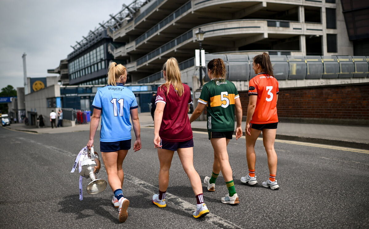 Pictured at the launch of the 2024 TG4 All-Ireland Ladies Football Championships in Dublin, are senior players, Carla Rowe of Dublin, Clodagh McCambridge of Armagh, Aishling O'Connell of Kerry and Ailbhe Davoren of Galway. Picture: Ramsey Cardy/Sportsfile Pictured at the launch of the 2024 TG4 All-Ireland Ladies Football Championships in Dublin, are senior players, Carla Rowe of Dublin, Clodagh McCambridge of Armagh, Aishling O'Connell of Kerry and Ailbhe Davoren of Galway. Picture: Ramsey Cardy/Sportsfile